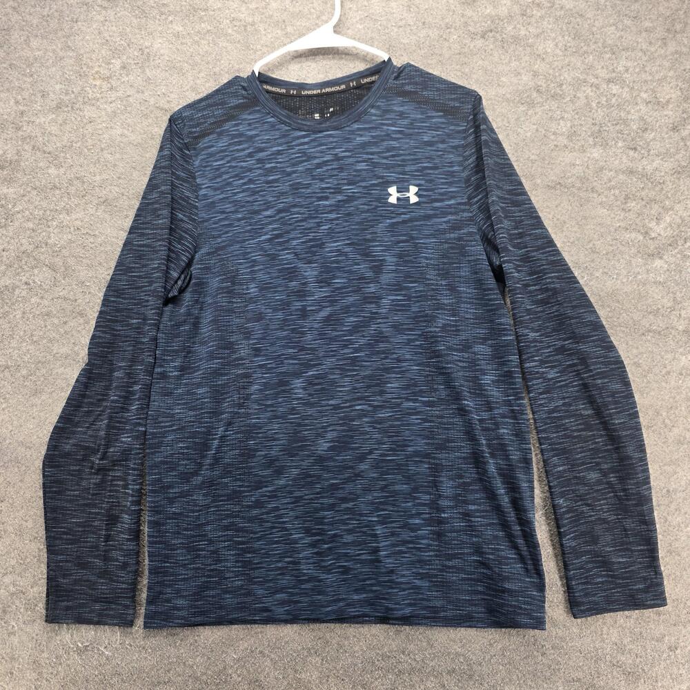Under Armour Shirt Mens M Blue Long Sleeve Crew Neck Moisture Wicking Tagless
